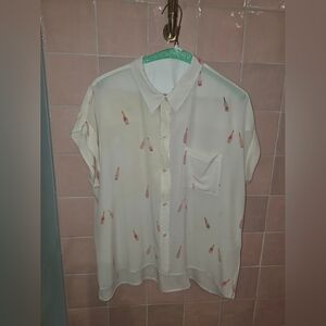 Rails short sleeve silk buttoned down shirt with pink champagne bottles